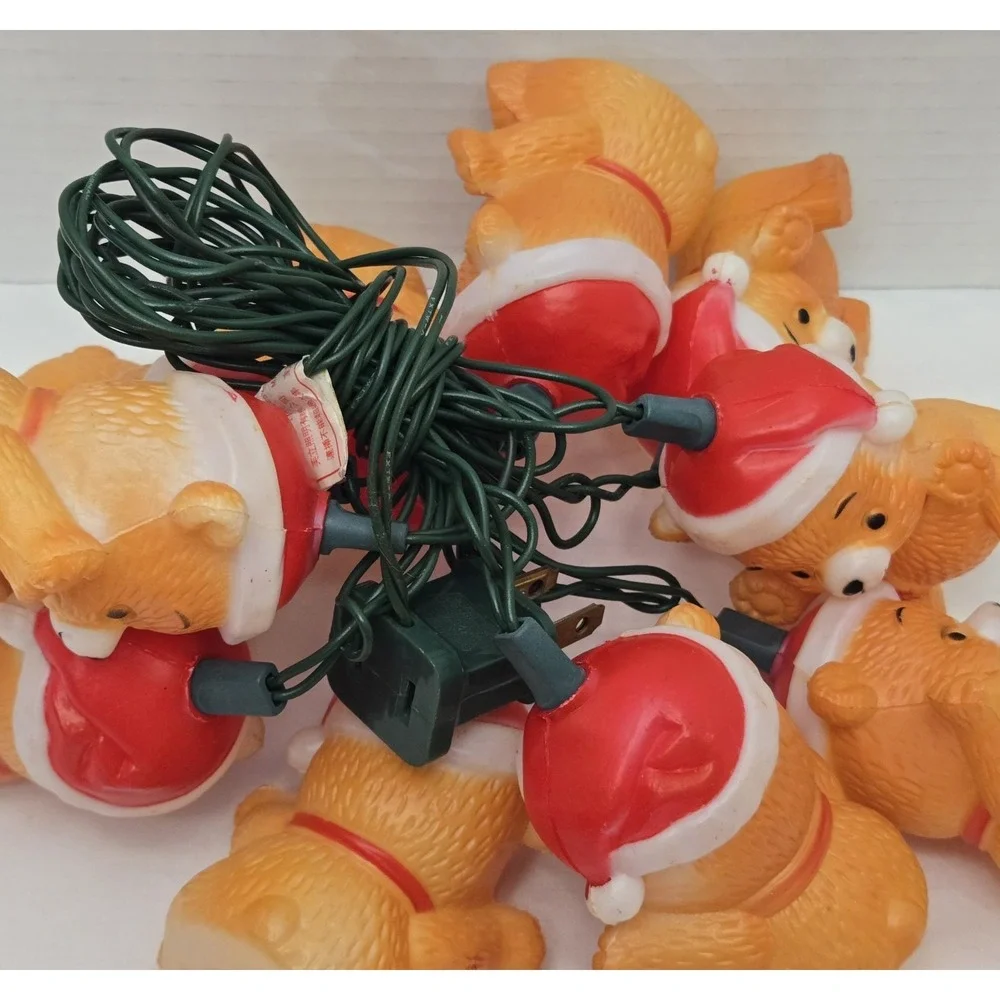 Vintage Santa Teddy Bear Christmas Hofert's String Lights - Tested Works Set/10